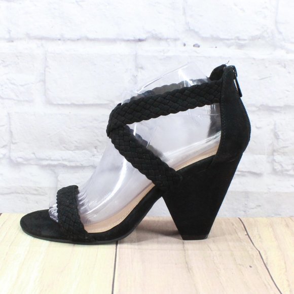 torrid Shoes - Torrid Black Fabric Braided Strap Cone Heel Sandals Size 7 Wide
